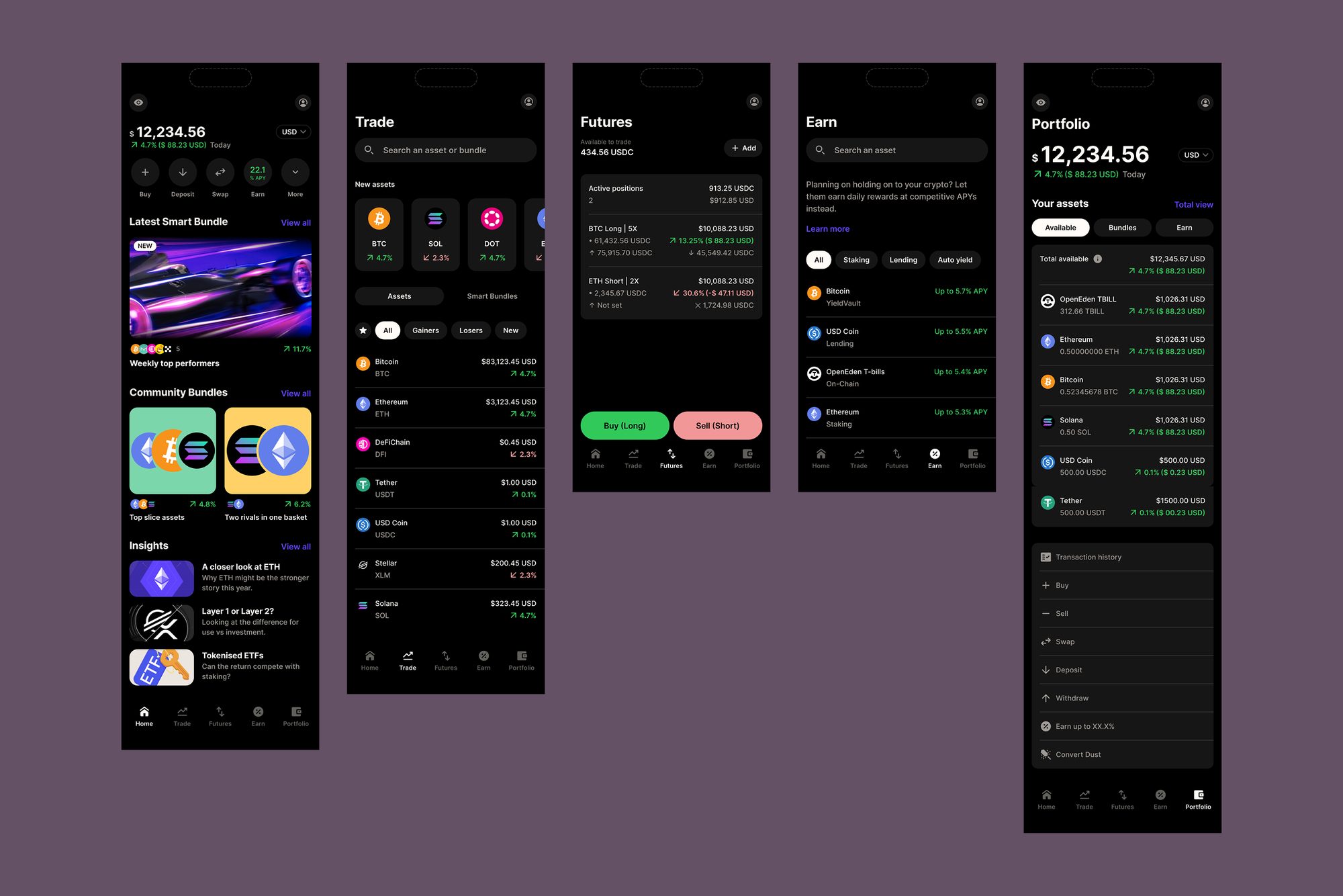 Overview screens of the new Cake DeFi app