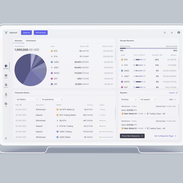 Digivault custody dashboard